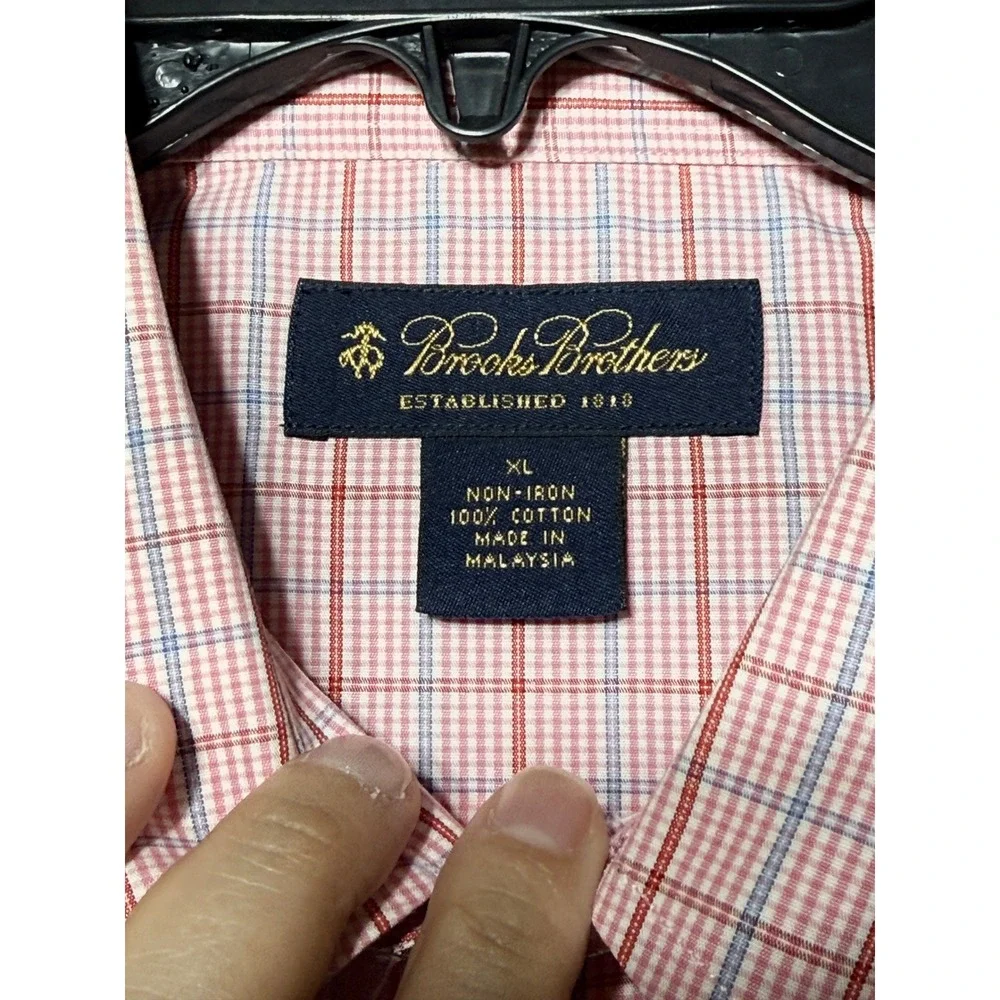 Brooks Brothers Button Down Shirt Mens XL Pink Non-Iron Plaid Long Sleeve